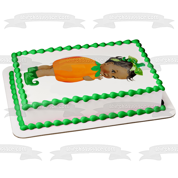 African American Baby Girl Pumpkin Costume Edible Cake Topper Image ABPID10195