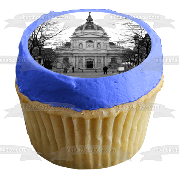 Sorbonne Paris France Black and White Photo Edible Cake Topper Image ABPID10407