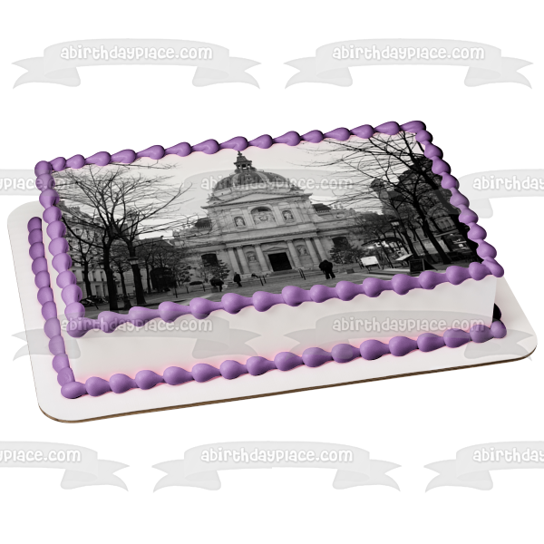 Sorbonne Paris France Black and White Photo Edible Cake Topper Image ABPID10407