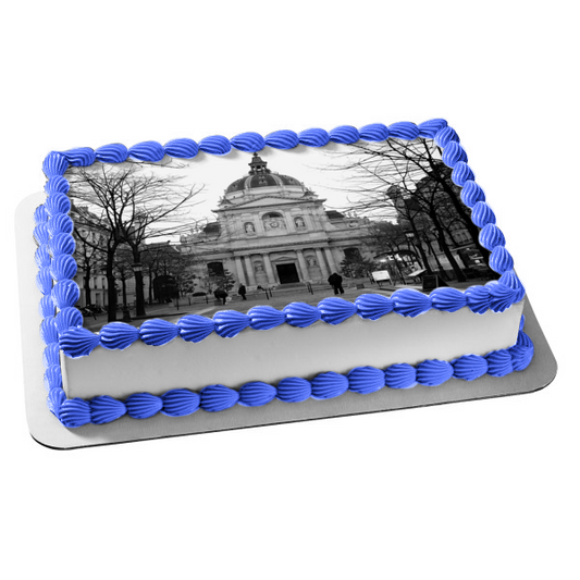 Sorbonne Paris France Black and White Photo Edible Cake Topper Image ABPID10407