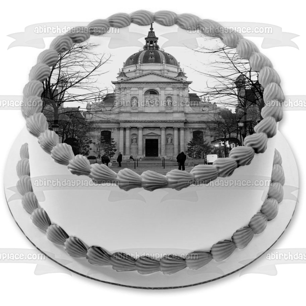 Sorbonne Paris France Black and White Photo Edible Cake Topper Image ABPID10407