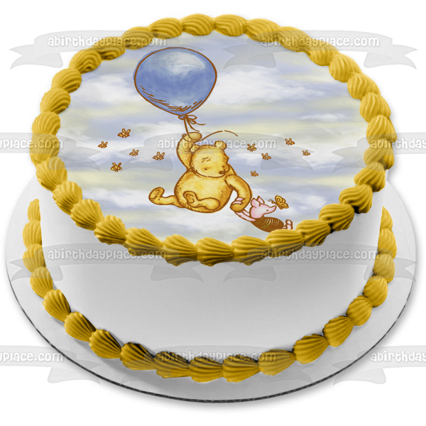 Disney Winnie the Pooh Piglet Globo Miel Abejas Fondo de cielo Imagen comestible para decoración de tarta ABPID10249 