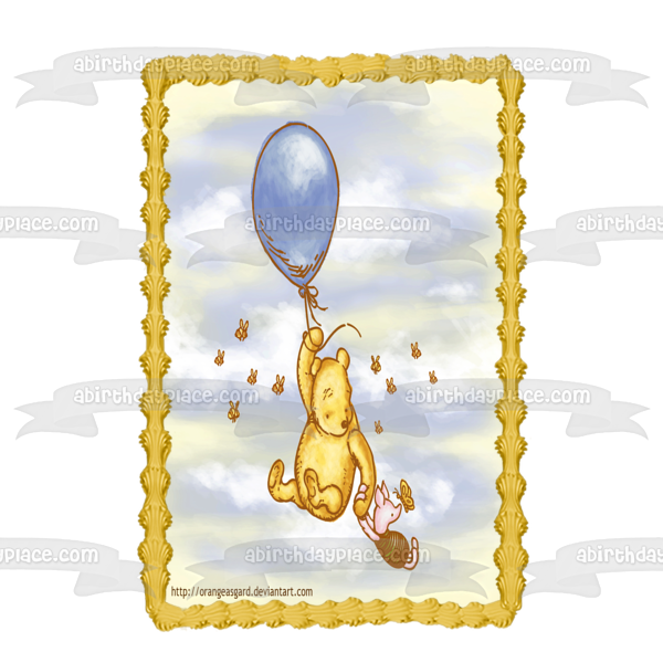 Disney Winnie the Pooh Piglet Globo Miel Abejas Fondo de cielo Imagen comestible para decoración de tarta ABPID10249 