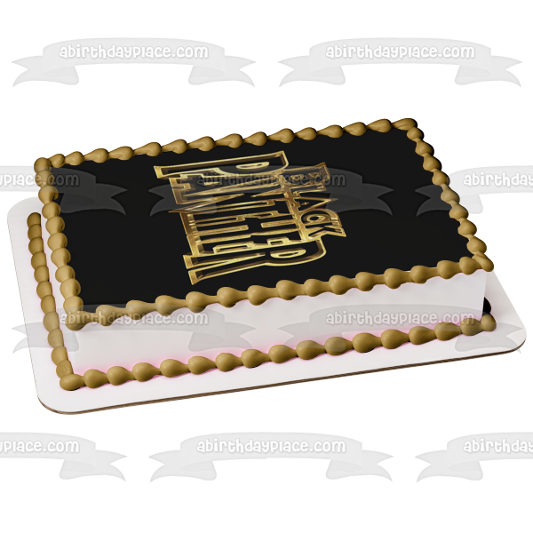 Imagen comestible para decoración de tarta con logotipo dorado de Pantera Negra, fondo negro, ABPID10408 