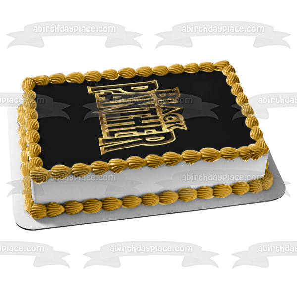 Imagen comestible para decoración de tarta con logotipo dorado de Pantera Negra, fondo negro, ABPID10408 