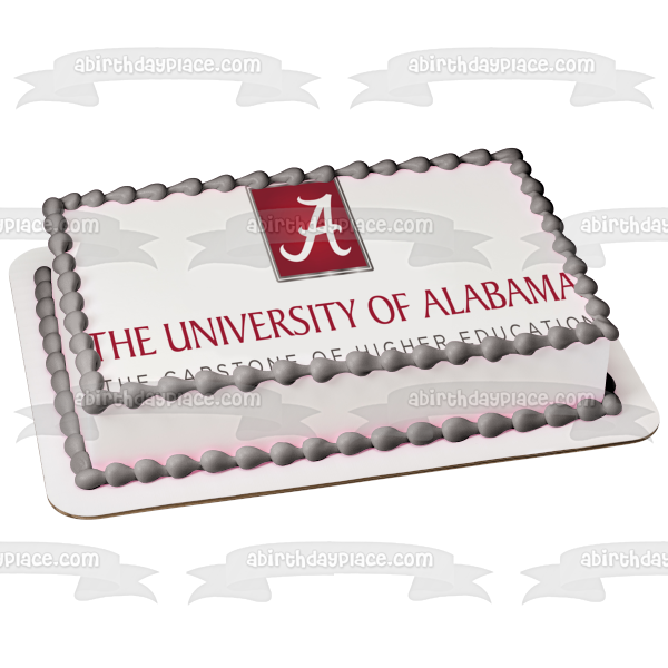 Logotipo de la Universidad de Alabama, la piedra angular de la educación superior, decoración comestible para tarta, imagen ABPID10779 