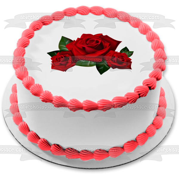 Imagen comestible para decoración de tarta con hojas de rosas rojas ABPID10958 