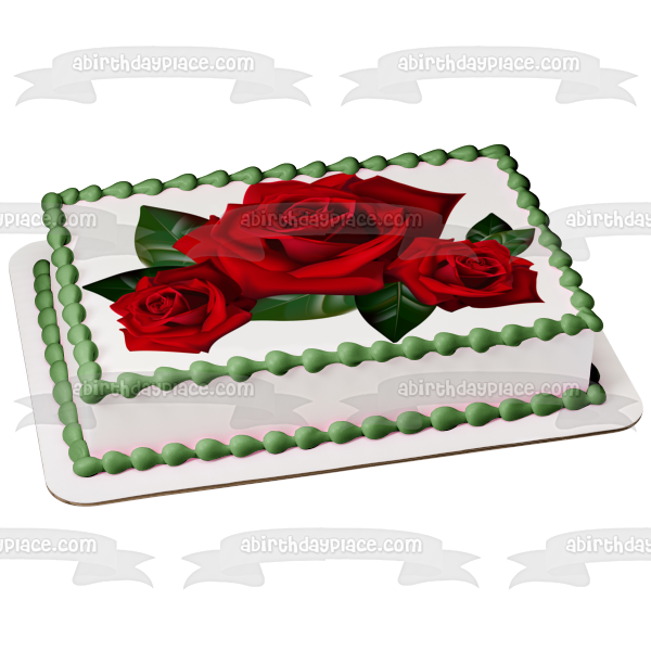 Imagen comestible para decoración de tarta con hojas de rosas rojas ABPID10958 