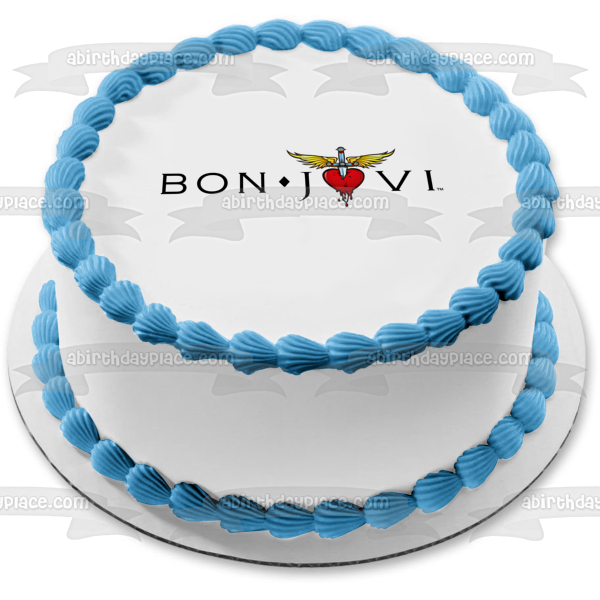 Bon Jovi Music Logo Sword Angel Wings Bleeding Heart Edible Cake Topper Image ABPID11176