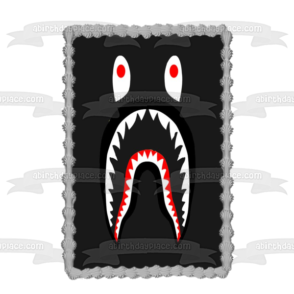 Bape Shark Logo Hoodies Black Background Edible Cake Topper Image ABPI A Birthday Place