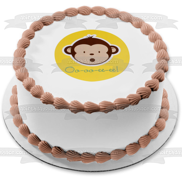 Cartoon Monkey Oo-Oo-Ee-Ee Yellow Background Edible Cake Topper Image ABPID11500