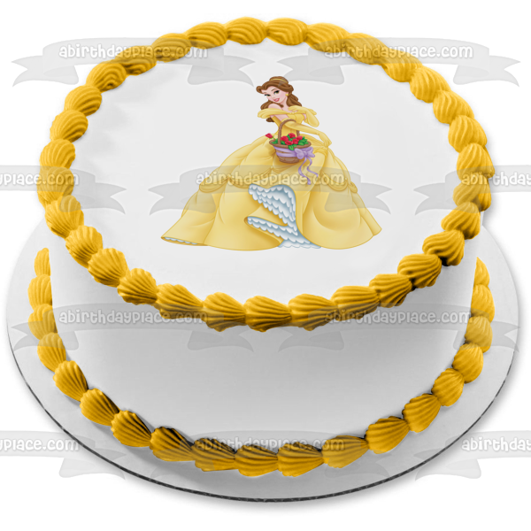 Disney Beauty and the Beast Belle Flowers Basket Edible Cake Topper Image ABPID11511