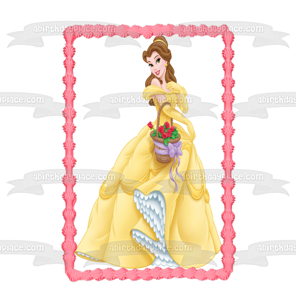 Disney Beauty and the Beast Belle Flowers Basket Edible Cake Topper Image ABPID11511