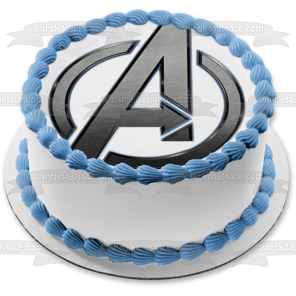 Adorno comestible para tarta con logotipo plateado de Marvel Avengers, imagen ABPID11317 