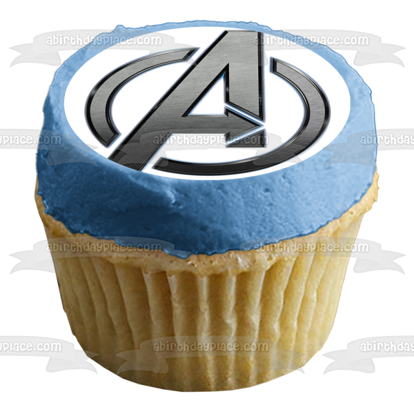 Adorno comestible para tarta con logotipo plateado de Marvel Avengers, imagen ABPID11317 