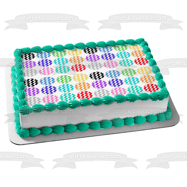 Zig Zag Pattern Circles Red Green Blue Pink Orange Edible Cake Topper Image ABPID11345