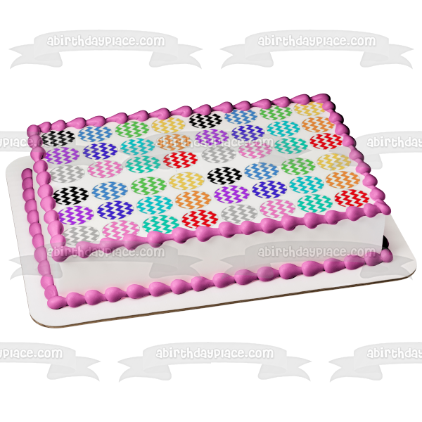 Zig Zag Pattern Circles Red Green Blue Pink Orange Edible Cake Topper Image ABPID11345