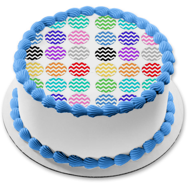 Zig Zag Pattern Circles Red Green Blue Pink Orange Edible Cake Topper Image ABPID11345