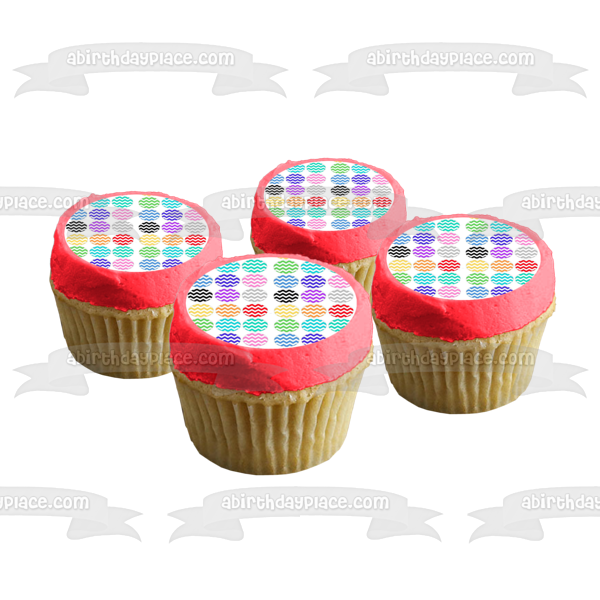 Zig Zag Pattern Circles Red Green Blue Pink Orange Edible Cake Topper Image ABPID11345