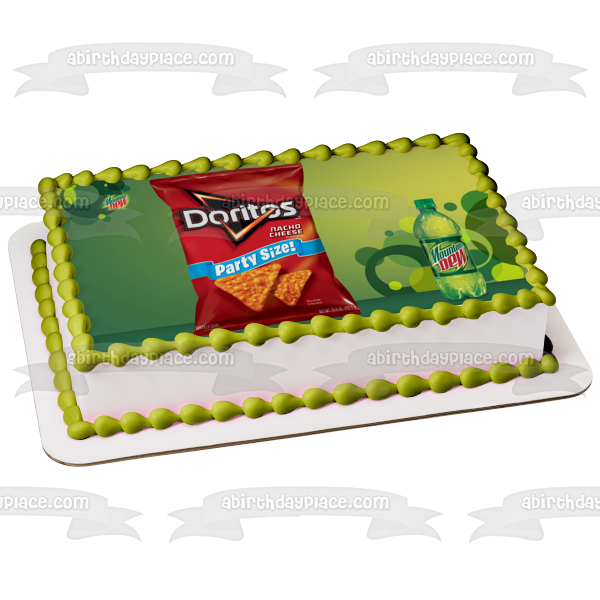 Imagen de adorno comestible para pastel con bolsa de Doritos y botella de Mountain Dew ABPID11548 