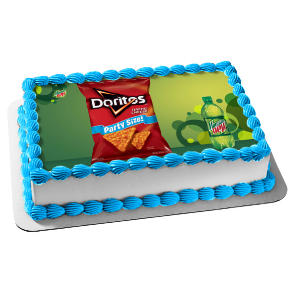 Imagen de adorno comestible para pastel con bolsa de Doritos y botella de Mountain Dew ABPID11548 