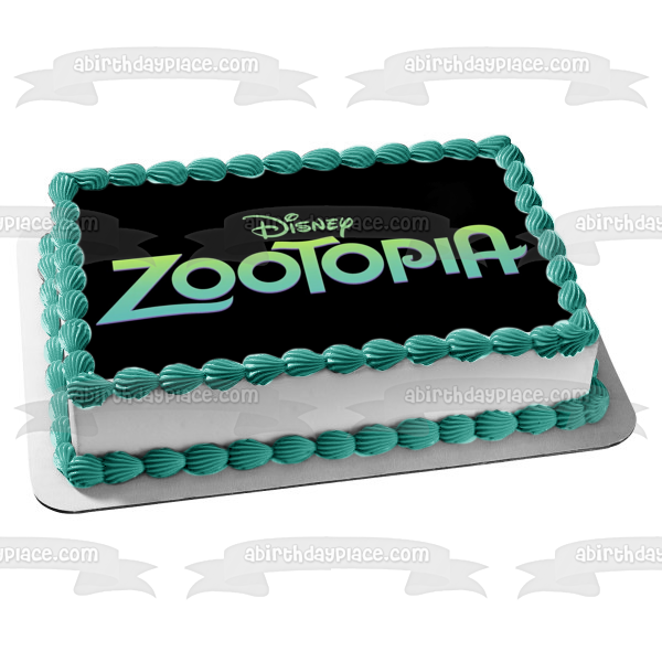 Imagen comestible para decoración de tarta con logotipo verde de Disney Zootopia, fondo negro, ABPID11373 