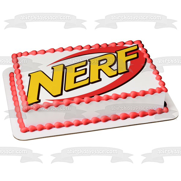 Imagen comestible para decoración de tarta con logotipo de NERF, color amarillo y naranja, ABPID11377 