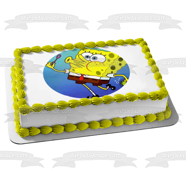 SpongeBob SquarePants Blowing Bubbles Edible Cake Topper Image ABPID11674