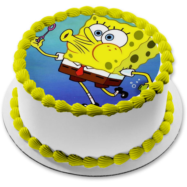 SpongeBob SquarePants Blowing Bubbles Edible Cake Topper Image ABPID11674