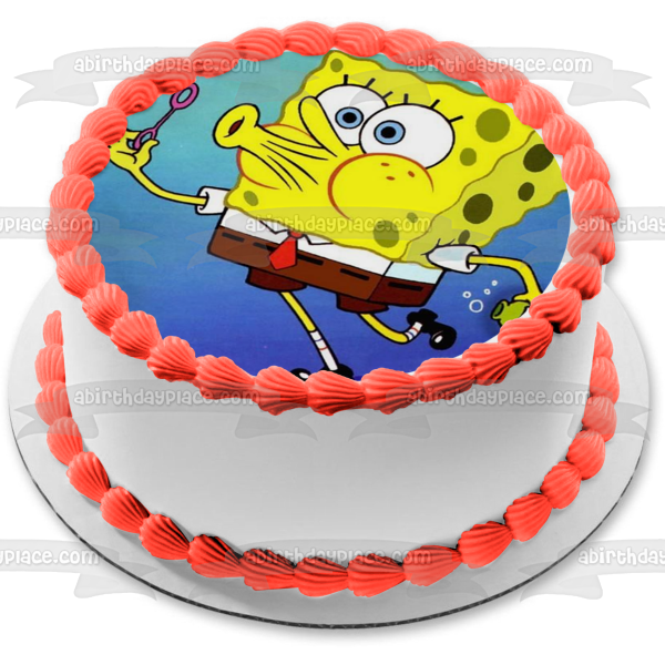 SpongeBob SquarePants Blowing Bubbles Edible Cake Topper Image ABPID11674