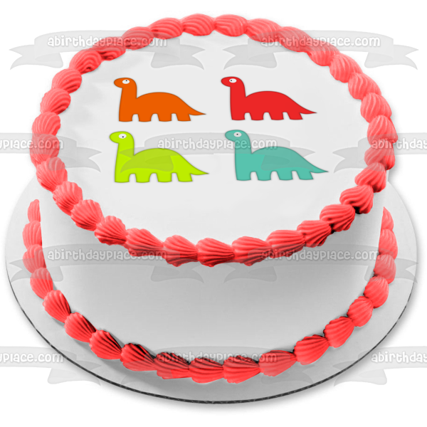 Imagen de decoración comestible para tarta con dinosaurios de dibujos animados, color naranja, rojo, amarillo y azul, ABPID11424 