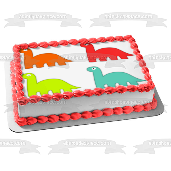 Imagen de decoración comestible para tarta con dinosaurios de dibujos animados, color naranja, rojo, amarillo y azul, ABPID11424 