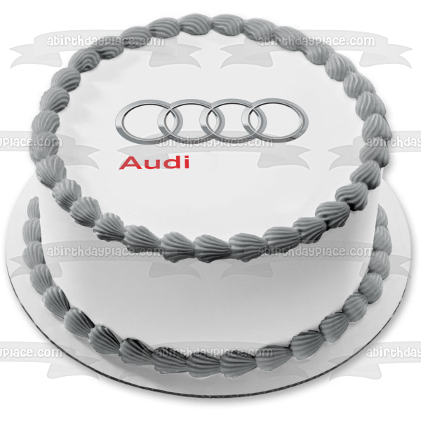 Adorno comestible para tarta con logotipo rojo de Audi, 4 círculos plateados, imagen ABPID11431 