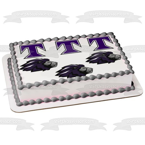 Trinity Christian School Lions Logo Purple T Logos Edible Cake Topper Image ABPID11433