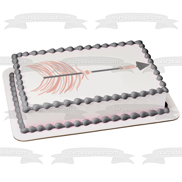 Pink and Grey Blush Tribal Arrow Feathers Edible Cake Topper Image ABPID11444