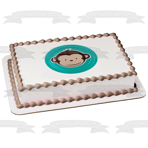 Cartoon Monkey Blue Background Edible Cake Topper Image ABPID11492