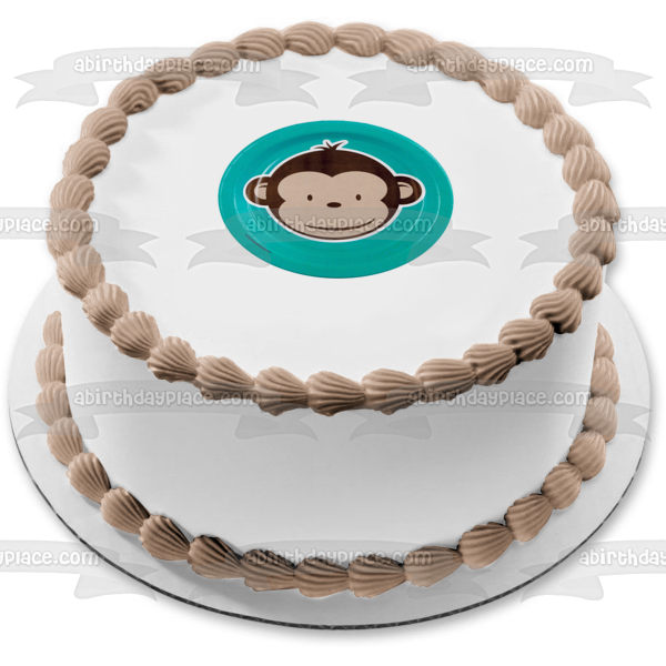 Cartoon Monkey Blue Background Edible Cake Topper Image ABPID11492