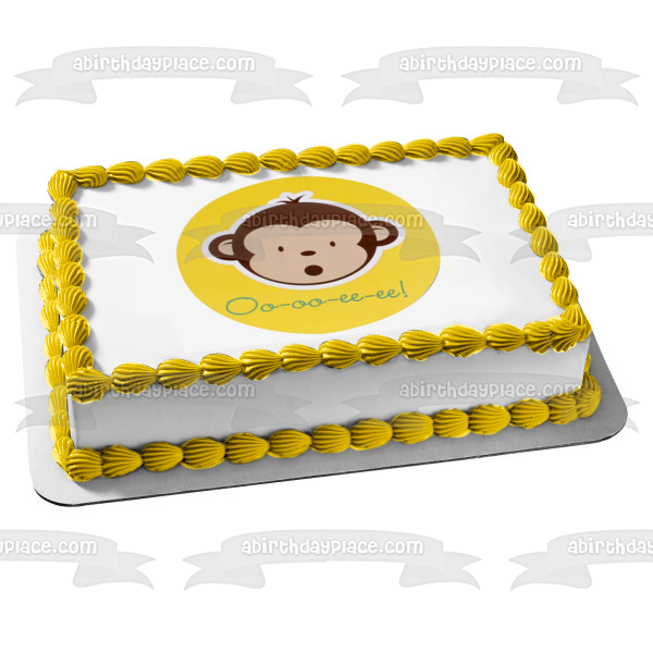 Cartoon Monkey Oo-Oo-Ee-Ee Yellow Background Edible Cake Topper Image ABPID11500