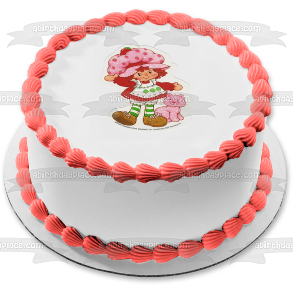 Strawberry Shortcake Waving Pink Cat Edible Cake Topper Image ABPID11939