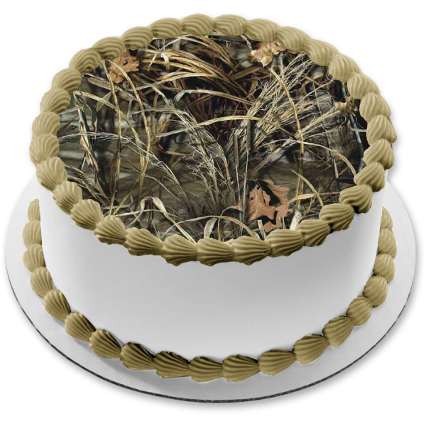 Adorno comestible para tarta con diseño de árbol y hojas de camuflaje, imagen ABPID03307 