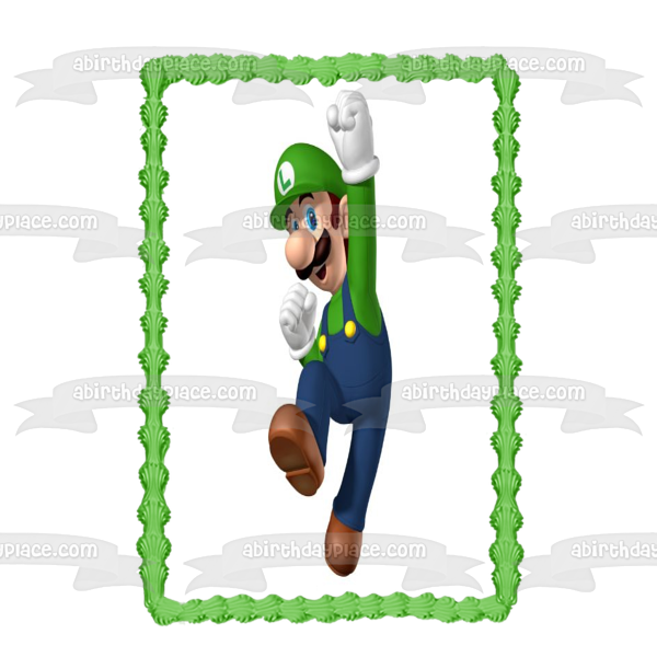 Imagen comestible para decoración de tarta de Super Mario Brothers Luigi saltando ABPID12026 