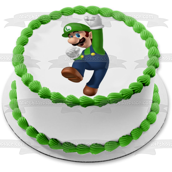 Imagen comestible para decoración de tarta de Super Mario Brothers Luigi saltando ABPID12026 