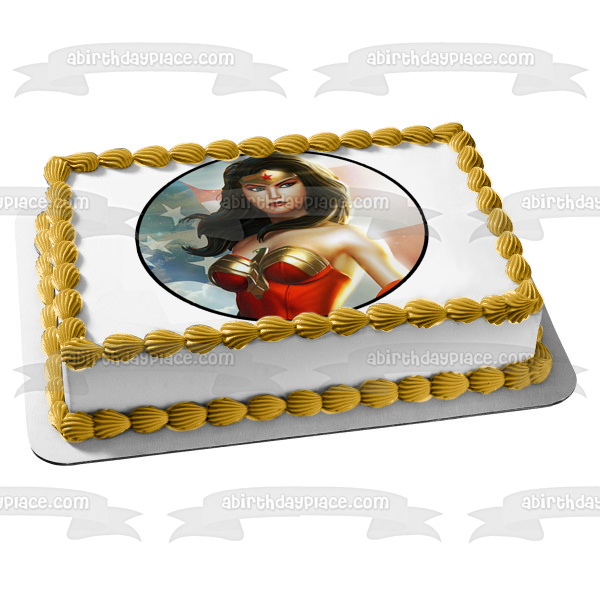 DC Comics Wonder Woman Liga de la Justicia Bandera Americana ondeando decoración comestible para tarta imagen ABPID11817 