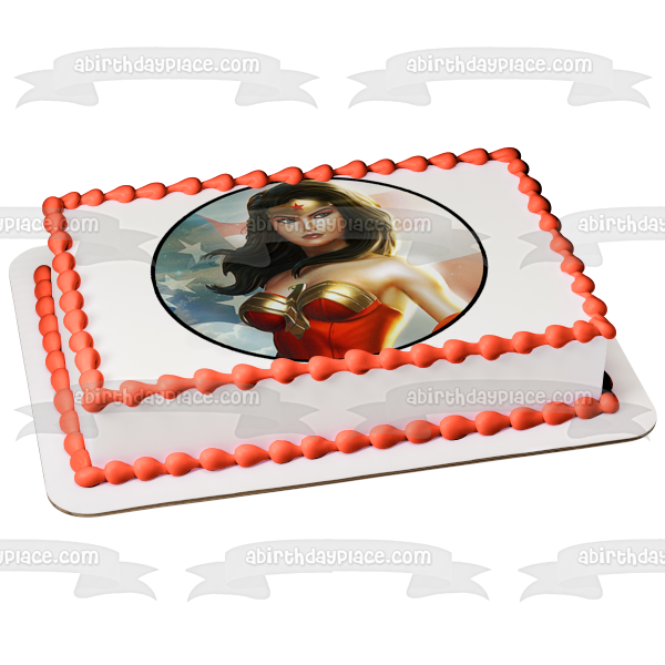 DC Comics Wonder Woman Liga de la Justicia Bandera Americana ondeando decoración comestible para tarta imagen ABPID11817 