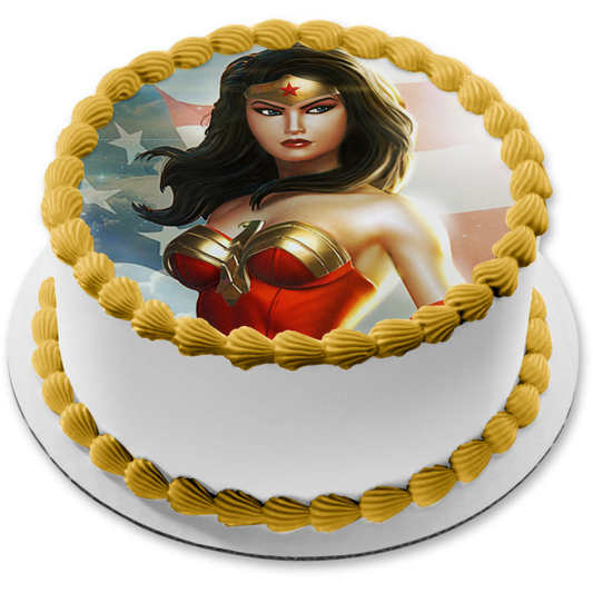 DC Comics Wonder Woman Liga de la Justicia Bandera Americana ondeando decoración comestible para tarta imagen ABPID11817 