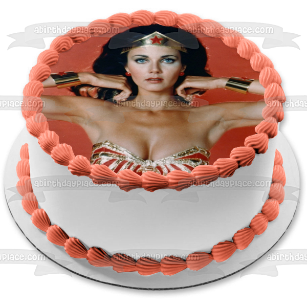 DC Comics Liga de la Justicia Mujer Maravilla Fondo Rojo Imagen comestible para decoración de tarta ABPID11822 