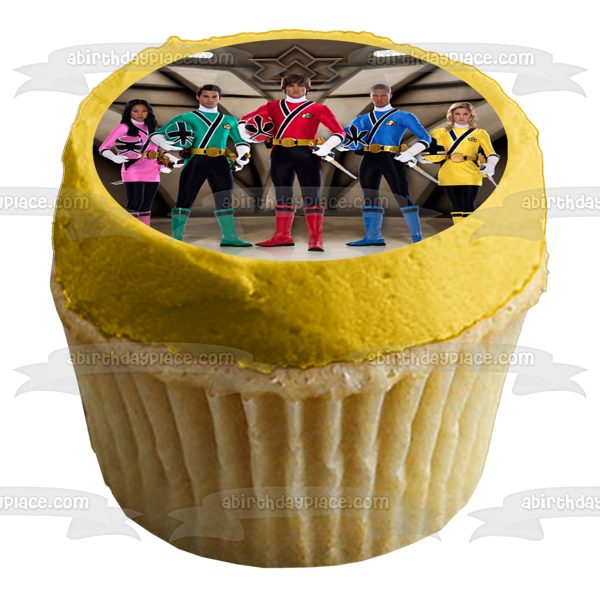 Power Rangers Samurai Pink Ranger Kimberly Red Ranger Jason Yellow Ranger Trini Green Ranger Mike Edible Cake Topper Imagen ABPID11831 