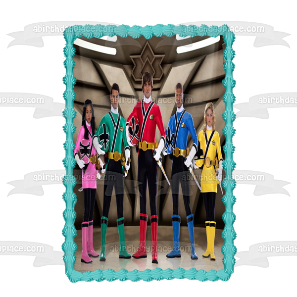 Power Rangers Samurai Pink Ranger Kimberly Red Ranger Jason Yellow Ranger Trini Green Ranger Mike Edible Cake Topper Imagen ABPID11831 