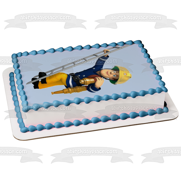 Fireman Sam Fire Hose Climbing a Ladder Edible Cake Topper Image ABPID12067