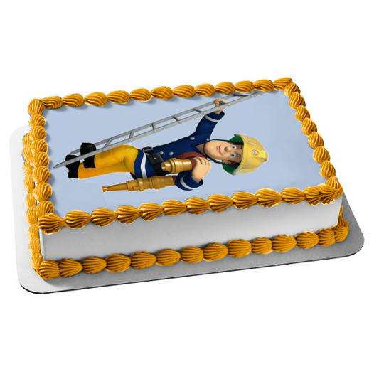 Fireman Sam Fire Hose Climbing a Ladder Edible Cake Topper Image ABPID12067